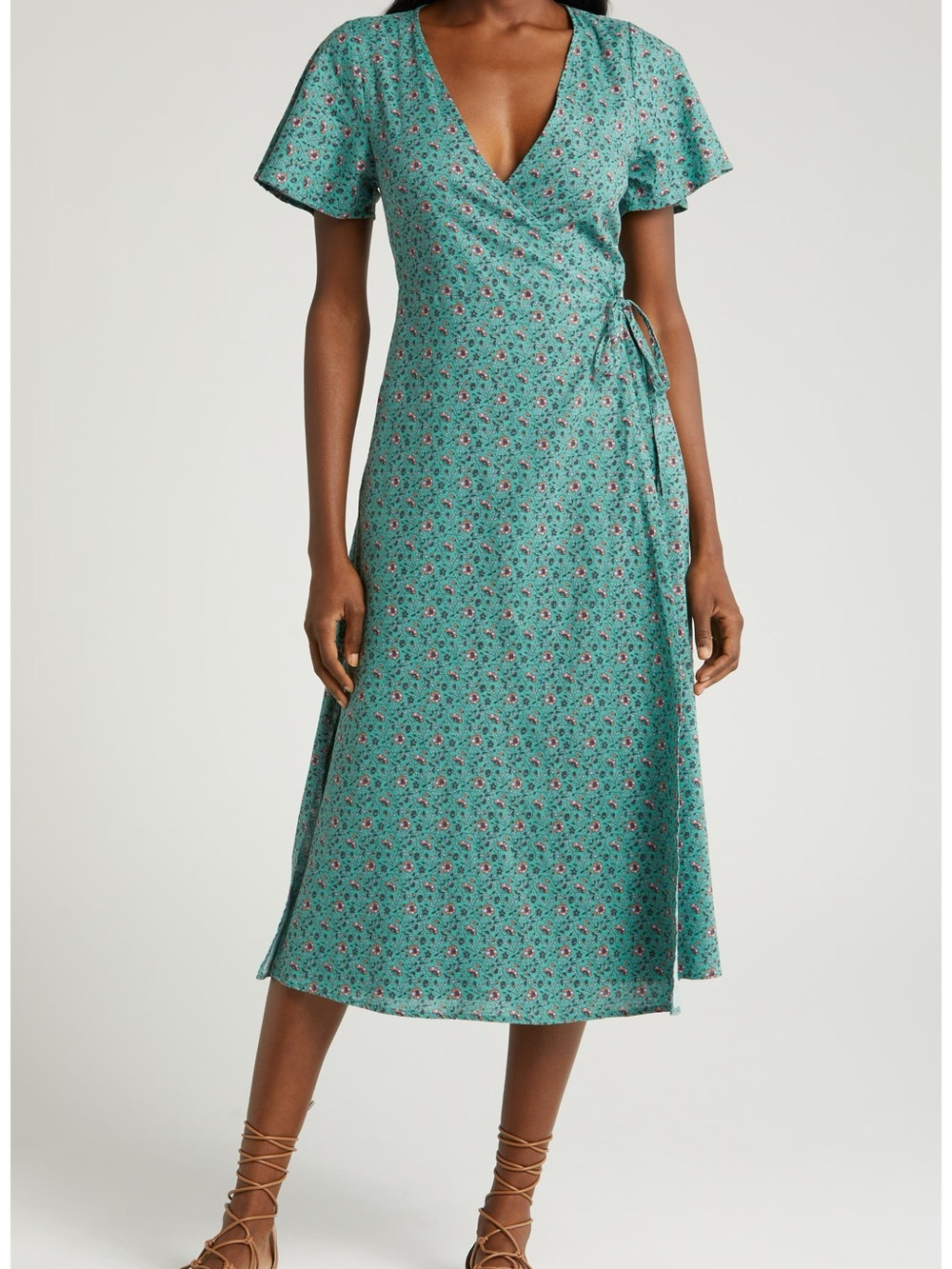 Marin Layer Green Floral Wrap Midi Dress, size S